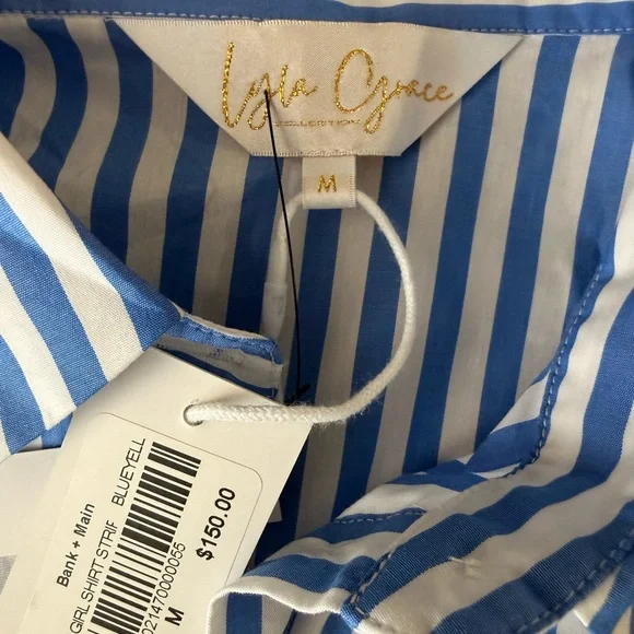 Lyla Grace Blue & White Stripe Tie Front French Girl Shirt NWT M - Picture 6 of 6